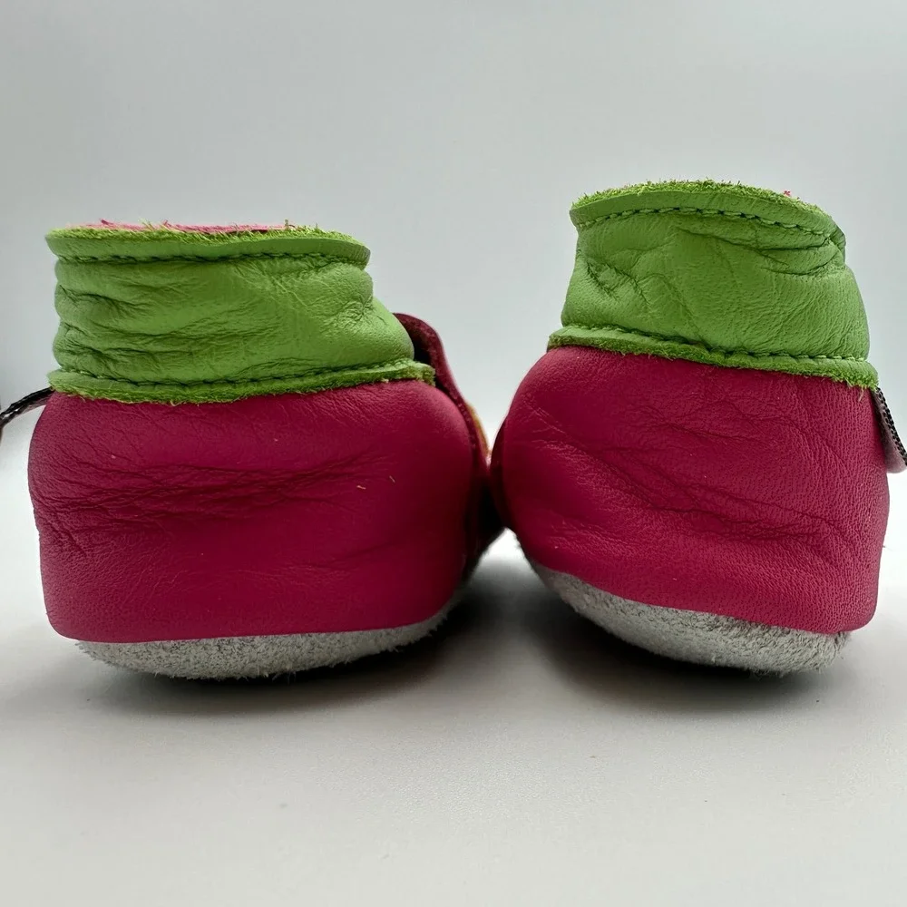 NEW Bobux Soft Sole Leather Baby Shoes Small Pink Yellow Flower Moccasins Infant